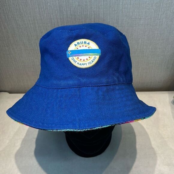 Aruba Reversible Bucket Hat Blue Turquoise Stripe Sun Packable Travel Outdoors - Picture 5 of 8
